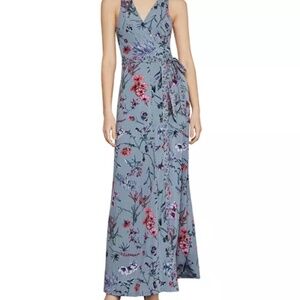 BCBGMAXAZRIA Blue Wildflowers Maxi Wrap Dress Size XS